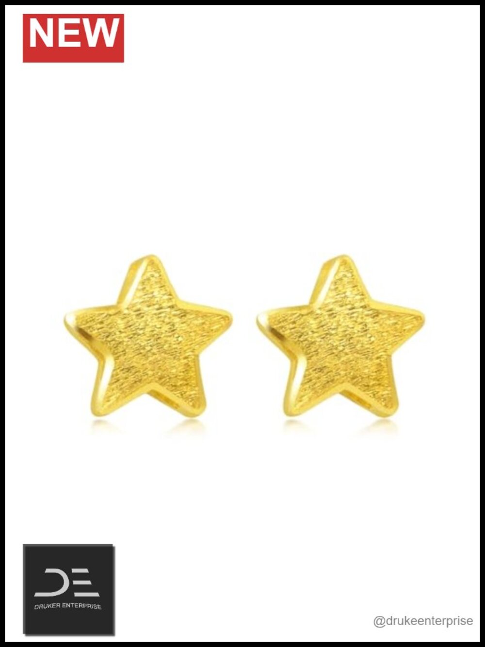 24K Gold Star Stud Earrings 999.9